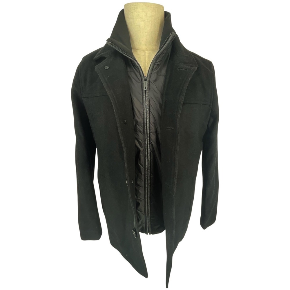 Kenneth Cole New York Mens Black Wool 2-in-1 Poly‎ Puffer Liner Car Coat Sz S